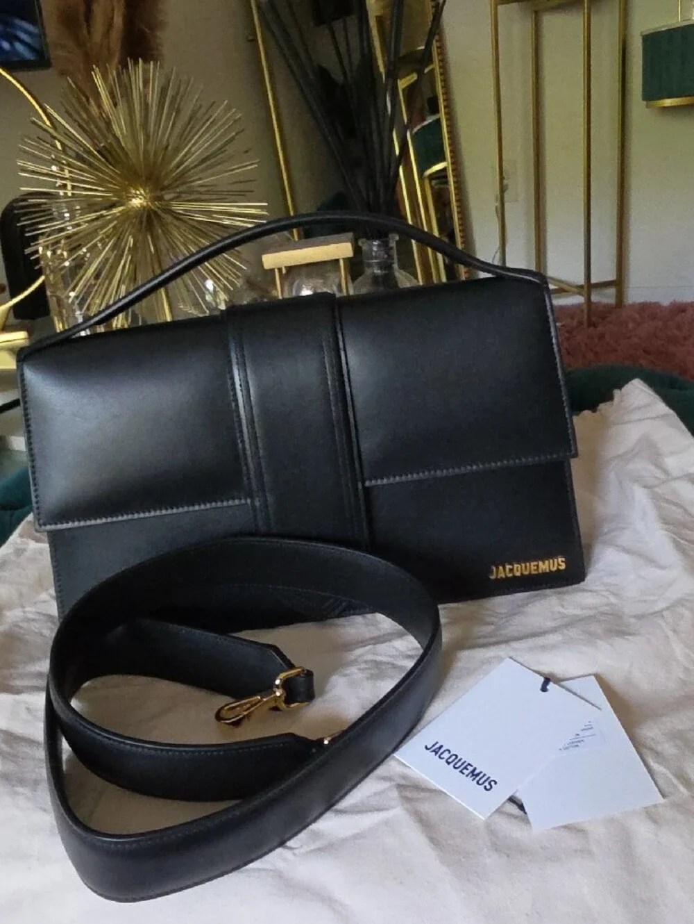Jacquemus Le Bambinou Black Leather Shoulder Bag with Top Handle